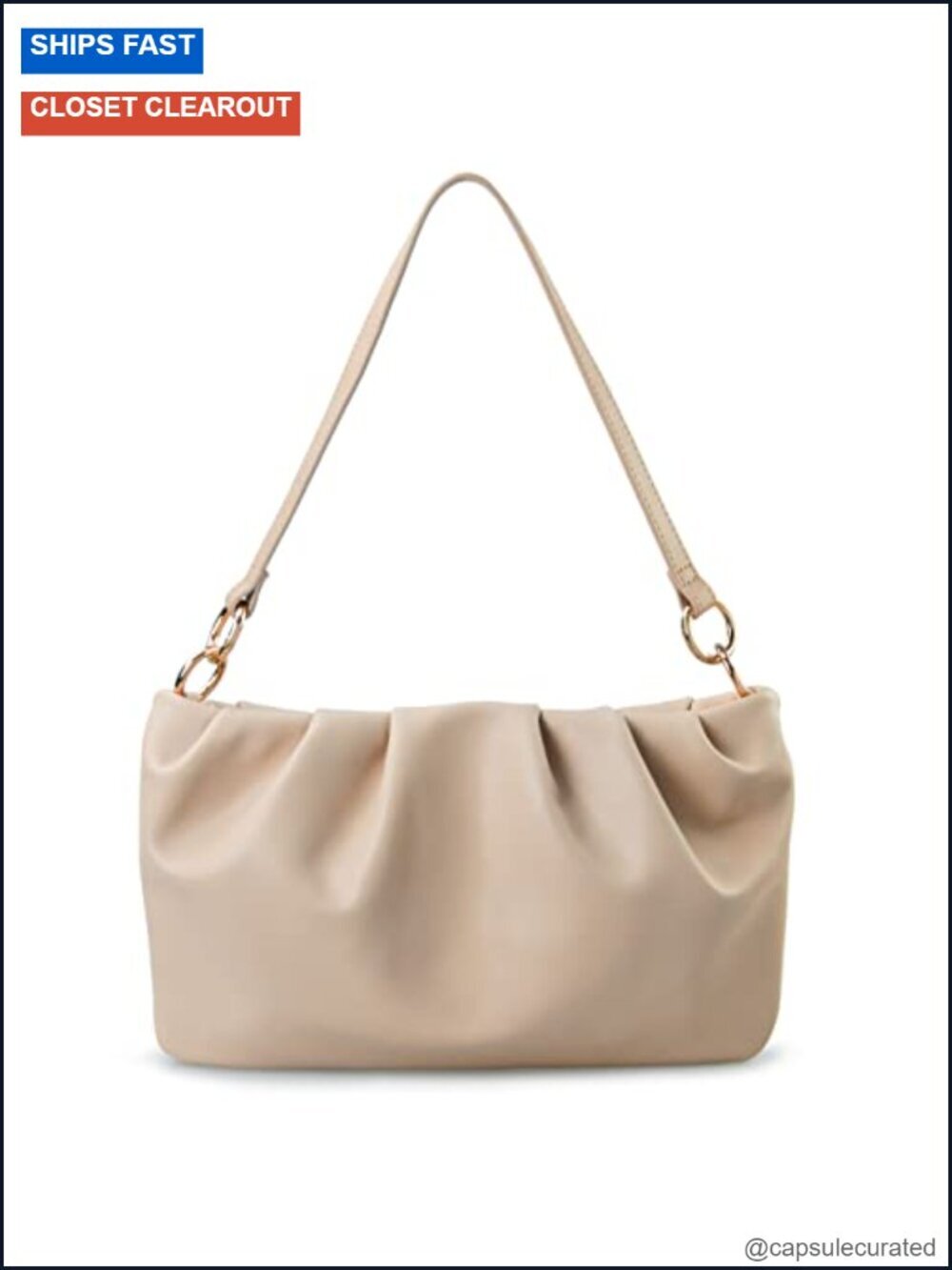 Ruched Hobo Shoulder Bag Cloud Pouch Convertible Clutch Soft Vegan Leather